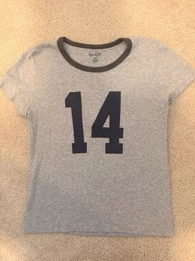 Grey '14' Graphic Short Sleeve Tee - Brandy Melville